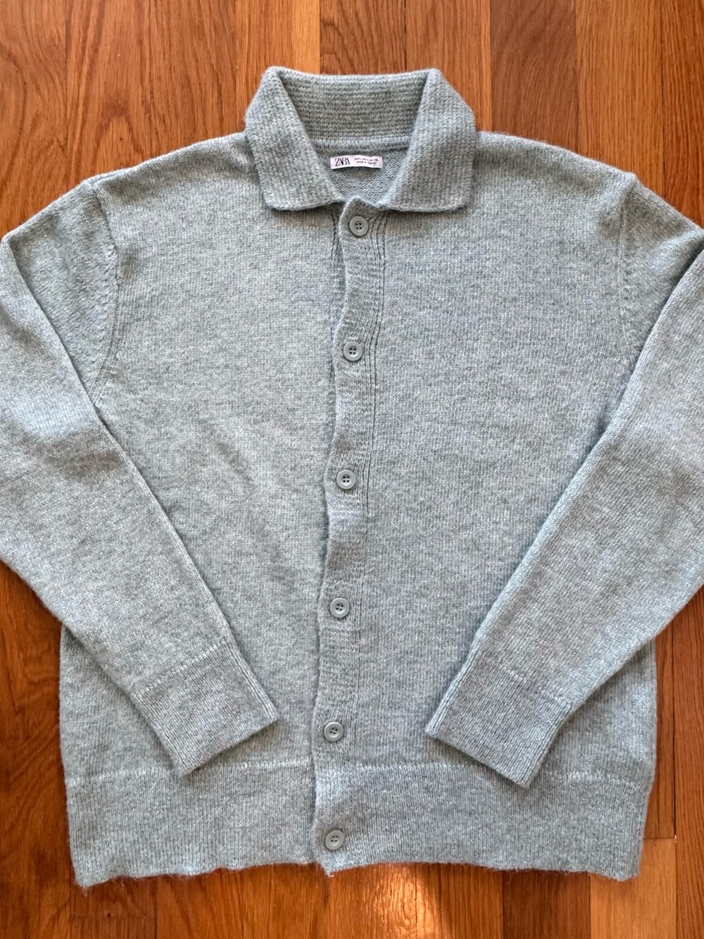 Zara Knit Polo Cardigan Sweater Mint Green Size L